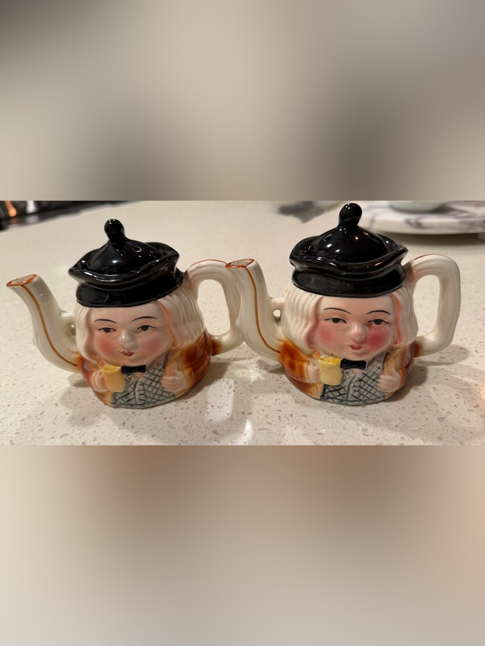 Vintage Japanese Decorative miniature Toby teapots Elephant Crown ( Set of 2)